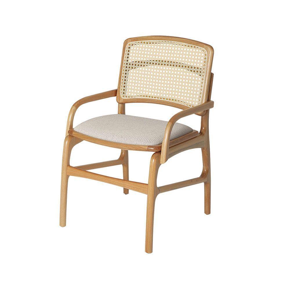 Conjunto 8 Cadeiras De Jantar Florença Em Madeira Jequitibá Natural Braço Encosto Palha Linho Bege - 6