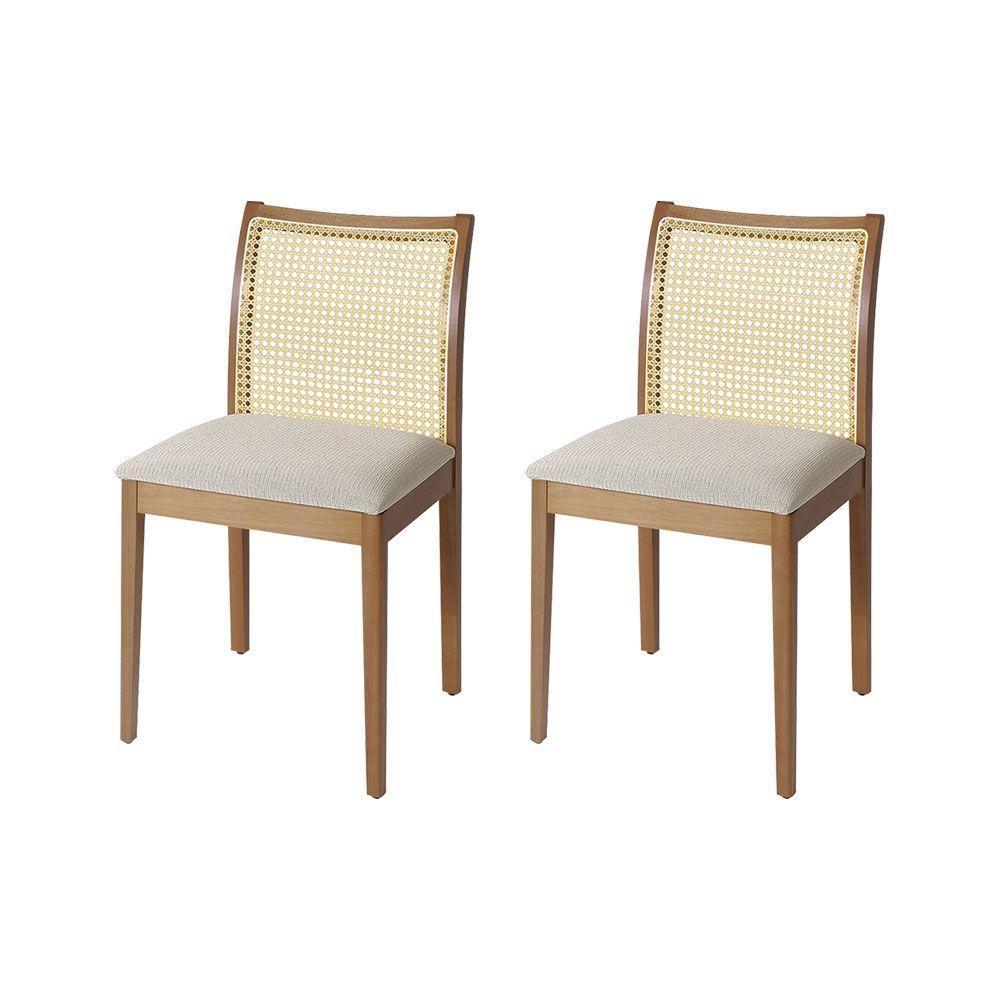 Jogo 2 Cadeiras De Jantar Juliana Jequitibá Natural Em Madeira Maciça Encosto Palha Linho Bege - 1