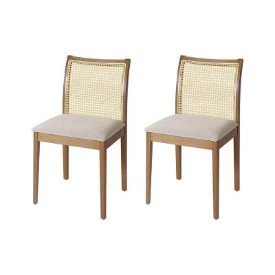 Jogo 2 Cadeiras De Jantar Juliana Jequitibá Natural Em Madeira Maciça Encosto Palha Linho Bege