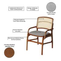 Cadeira Para Jantar Florença Madeira Jequitibá Terra - Linho Cinza Encosto De Palha E Com Braço