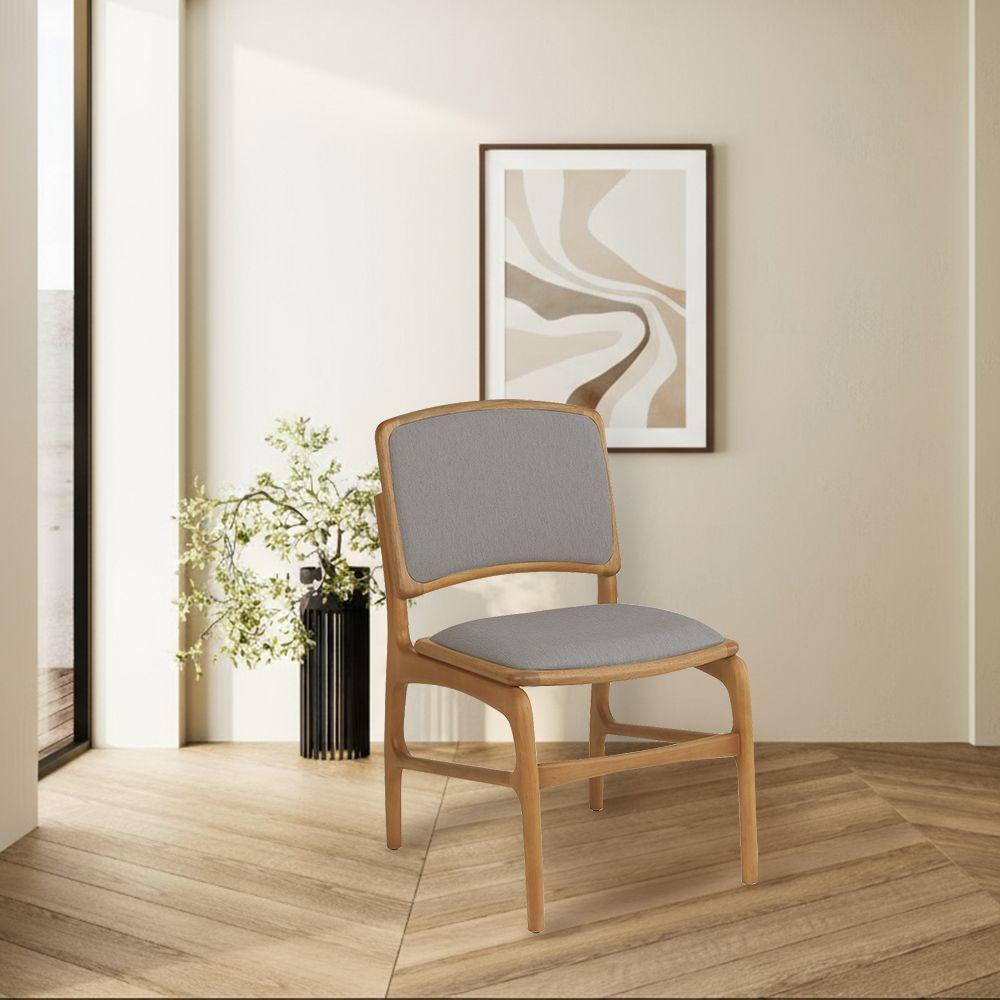 Cadeira Para Jantar Florença Madeira Jequitibá Natural Encosto E Assento Em Tecido Linho Cinza - 1