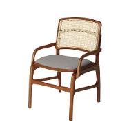 Conjunto 8 Cadeiras De Cozinha Florença Em Madeira Jequitibá Terra Braço Encosto Palha Linho Cinza - 6