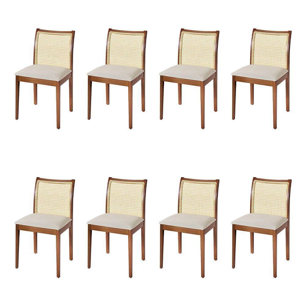 Jogo 8 Cadeiras Para Jantar Juliana Jequitibá Terra Estrutura Em Madeira Maciça Linho Bege - 1