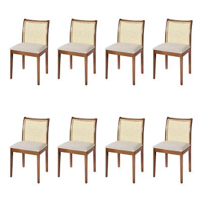 Jogo 8 Cadeiras Para Jantar Juliana Jequitibá Terra Estrutura Em Madeira Maciça Linho Bege