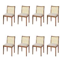 Jogo 8 Cadeiras Para Jantar Juliana Jequitibá Terra Estrutura Em Madeira Maciça Linho Bege - 1