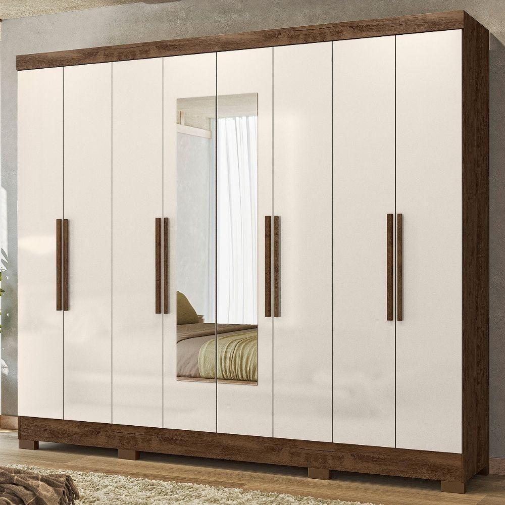 Guarda Roupa Casal Espelho 6 Portas 236 Cm Diplomata Castanho Wood Off White Moval - 2