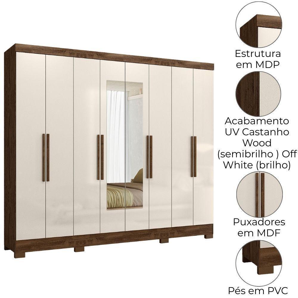 Guarda Roupa Casal Espelho 6 Portas 236 Cm Diplomata Castanho Wood Off White Moval - 4