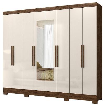 Guarda Roupa Casal Espelho 6 Portas 236 Cm Diplomata Castanho Wood Off White Moval