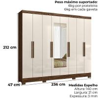 Guarda Roupa Casal Espelho 6 Portas 236 Cm Diplomata Castanho Wood Off White Moval - 3