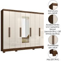 Guarda Roupa Casal Espelho 6 Portas 236 Cm Diplomata Castanho Wood Off White Moval
