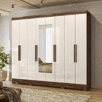 Guarda Roupa Casal Espelho 6 Portas 236 Cm Diplomata Castanho Wood Off White Moval - 7