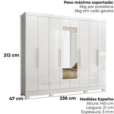 Guarda Roupa Casal Diplomata 6 Portas Bater Espelho Branco MDP-MDF