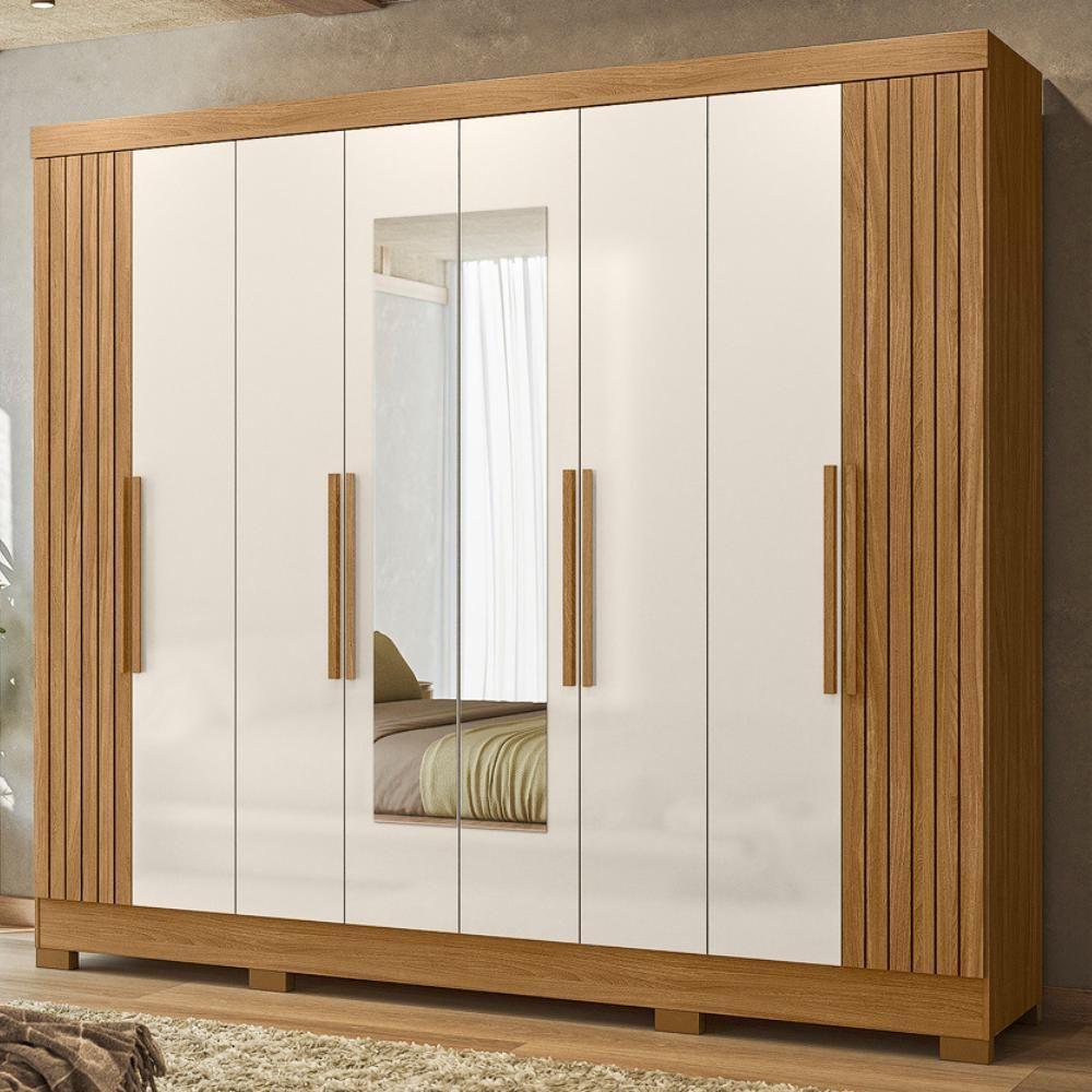 Guarda Roupa Casal Espelho 6 Portas 236 Cm Diplomata Freijo Off White Friso Moval - 2