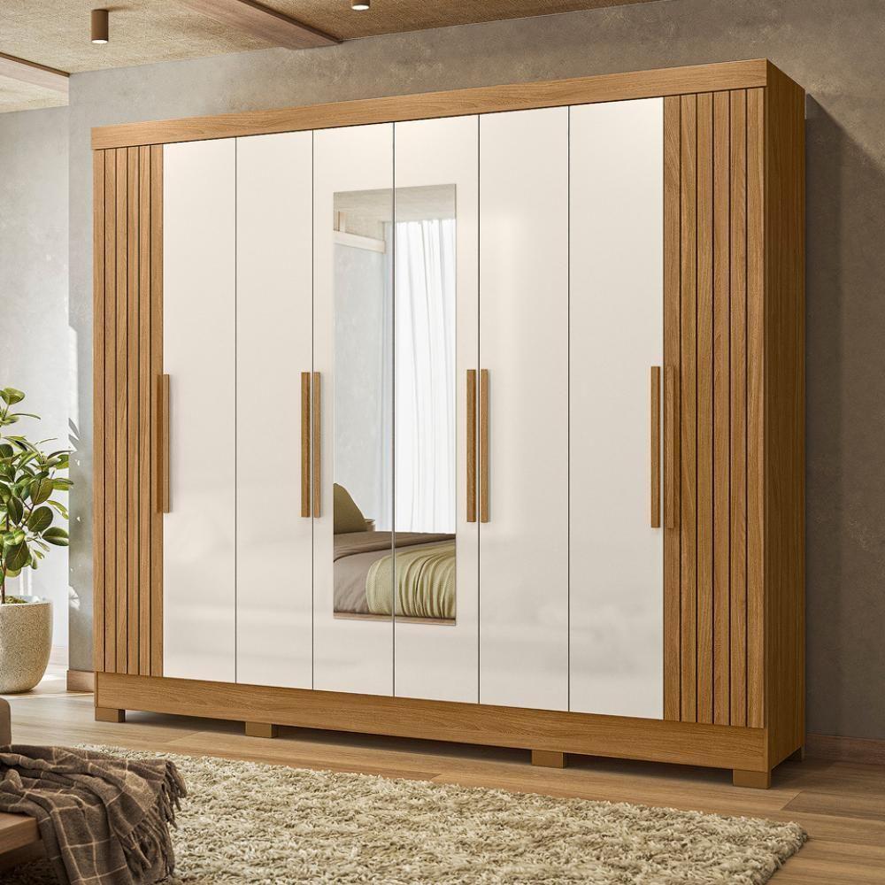 Guarda Roupa Casal Espelho 6 Portas 236 Cm Diplomata Freijo Off White Friso Moval - 7