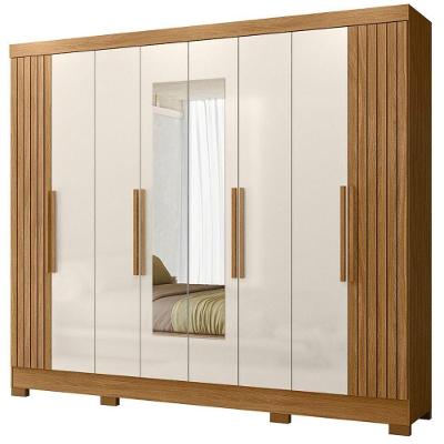 Guarda Roupa Casal Espelho 6 Portas 236 Cm Diplomata Freijo Off White Friso Moval