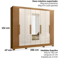 Guarda Roupa Casal Espelho 6 Portas 236 Cm Diplomata Freijo Off White Friso Moval - 3
