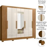 Guarda Roupa Casal Espelho 6 Portas 236 Cm Diplomata Freijo Off White Friso Moval