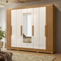Guarda Roupa Casal Espelho 6 Portas 236 Cm Diplomata Freijo Off White Friso Moval - 7