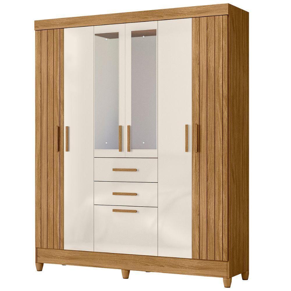 Guarda Roupa Casal Espelho 7 Portas 165 Cm Malta Freijo Off White Friso Moval - 1