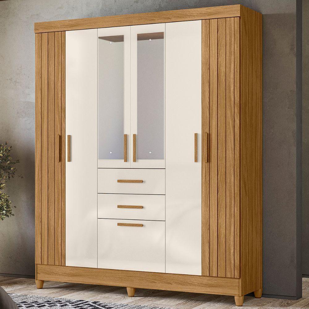 Guarda Roupa Casal Espelho 7 Portas 165 Cm Malta Freijo Off White Friso Moval - 2