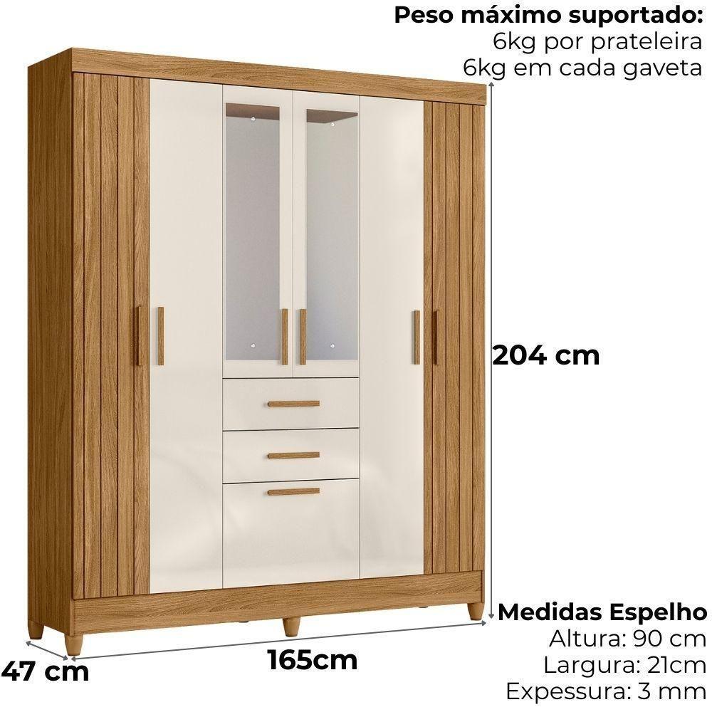 Guarda Roupa Casal Espelho 7 Portas 165 Cm Malta Freijo Off White Friso Moval - 3