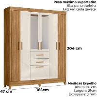Guarda Roupa Casal Espelho 7 Portas 165 Cm Malta Freijo Off White Friso Moval - 3