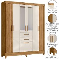 Guarda Roupa Casal Espelho 7 Portas 165 Cm Malta Freijo Off White Friso Moval