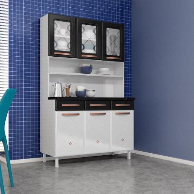 Armário De Cozinha De Aço Kit Triplo 120cm Branco preto