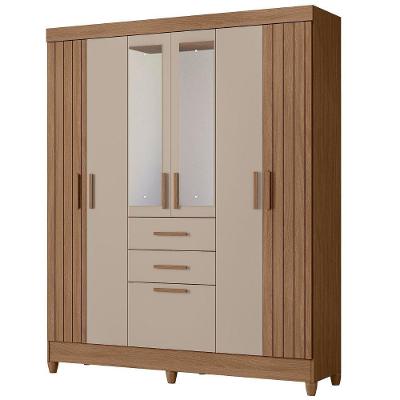 Guarda Roupa Casal Espelho 7p 165 Cm Malta Carvalho Fendi Friso Moval