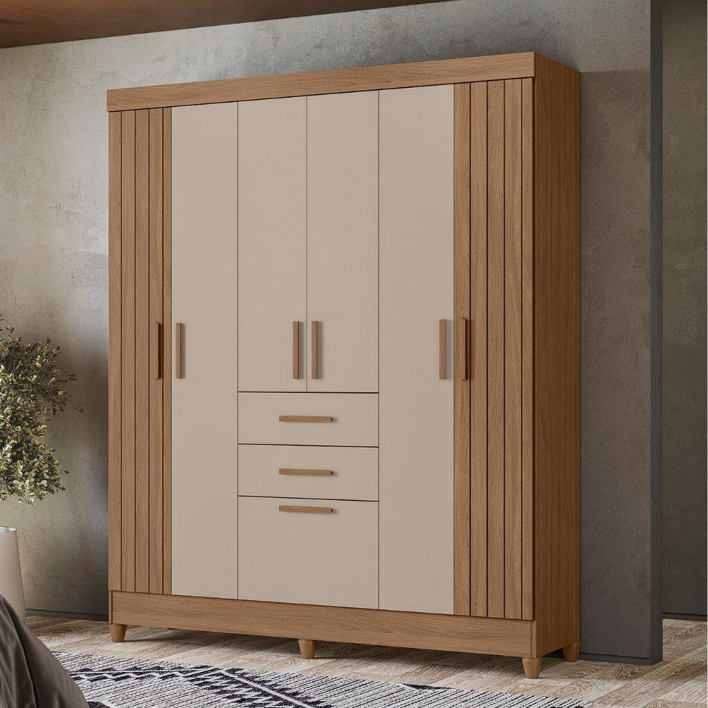 Guarda Roupa Casal 7p 165 Cm Malta Carvalho Fendi Friso Moval - 7