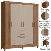 Guarda Roupa Casal 7p 165 Cm Malta Carvalho Fendi Friso Moval