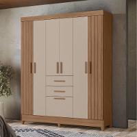 Guarda Roupa Casal 7p 165 Cm Malta Carvalho Fendi Friso Moval - 7