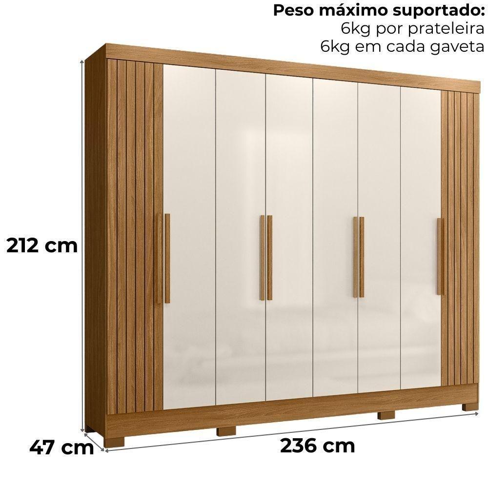 Guarda Roupa Casal 6p 236 Cm Diplomata Freijo Off White Friso Moval - 3