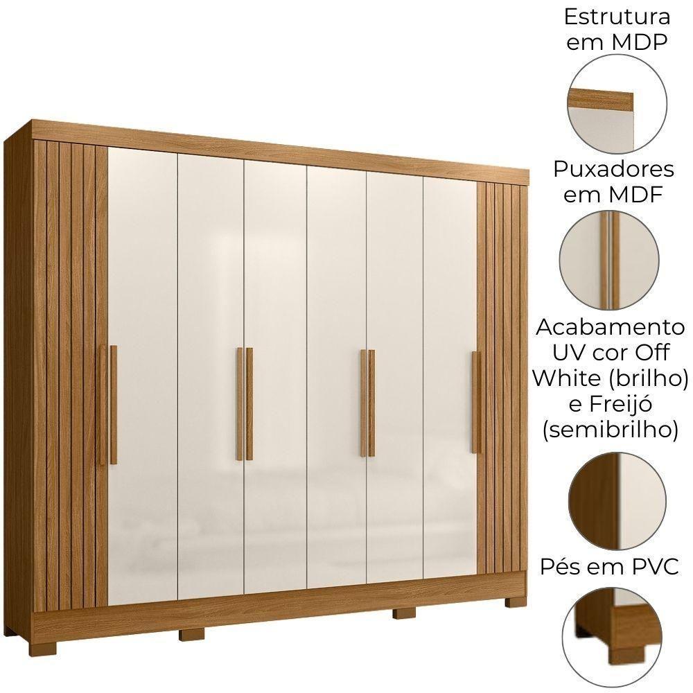 Guarda Roupa Casal 6p 236 Cm Diplomata Freijo Off White Friso Moval - 4