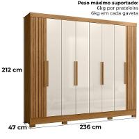 Guarda Roupa Casal 6p 236 Cm Diplomata Freijo Off White Friso Moval - 3