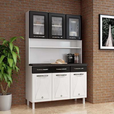 Armário De Cozinha De Aço Kit Triplo 120cm Branco preto