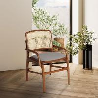 Conjunto 4 Cadeiras De Jantar Florença Em Madeira Jequitibá Terra Braço Encosto Palha Linho Cinza - 2