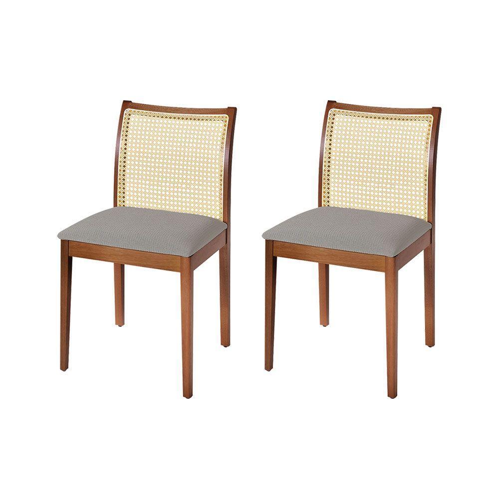 Jogo 2 Cadeiras De Jantar Juliana Jequitibá Terra Em Madeira Maciça Encosto Palha Linho Cinza - 1