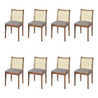 Jogo 8 Cadeiras De Jantar Juliana Jequitibá Terra Em Madeira Maciça Encosto Palha Linho Cinza - 1