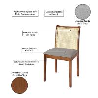 Jogo 8 Cadeiras De Jantar Juliana Jequitibá Terra Em Madeira Maciça Encosto Palha Linho Cinza - 3