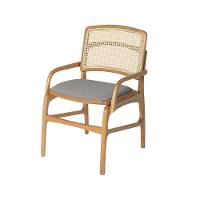 Jogo 2 Cadeiras Para Jantar Florença Em Madeira Jequitibá Natural Braço Encosto Palha Linho Cinza - 6