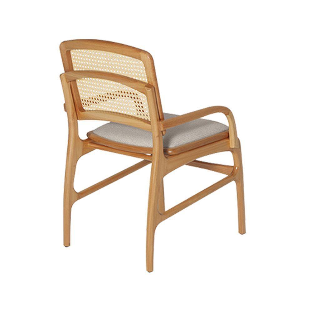 Cadeira De Jantar Florença Madeira Jequitibá Natural Com Braço Linho - Bege E Encosto De Palha - 2