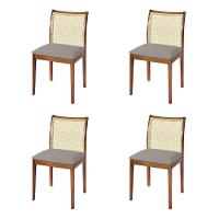 Jogo 4 Cadeiras De Jantar Juliana Jequitibá Terra Em Madeira Maciça Encosto Palha Linho Cinza - 1