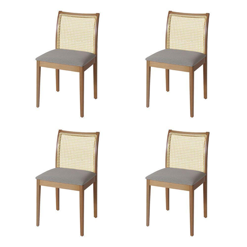 Jogo 4 Cadeiras De Jantar Juliana Jequitibá Natural Em Madeira Maciça Encosto Palha Linho Cinza - 1