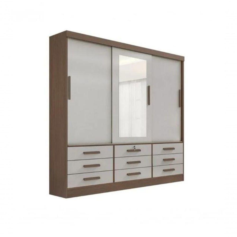 Guarda Roupa Meridian 3 Portas Castanho-off D Doro Móveis - 1