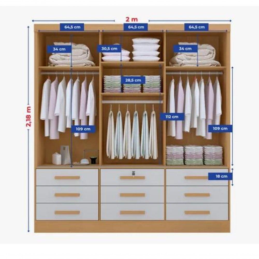 Guarda Roupa Meridian 3 Portas Cinamomo-off D Doro Móveis - 3