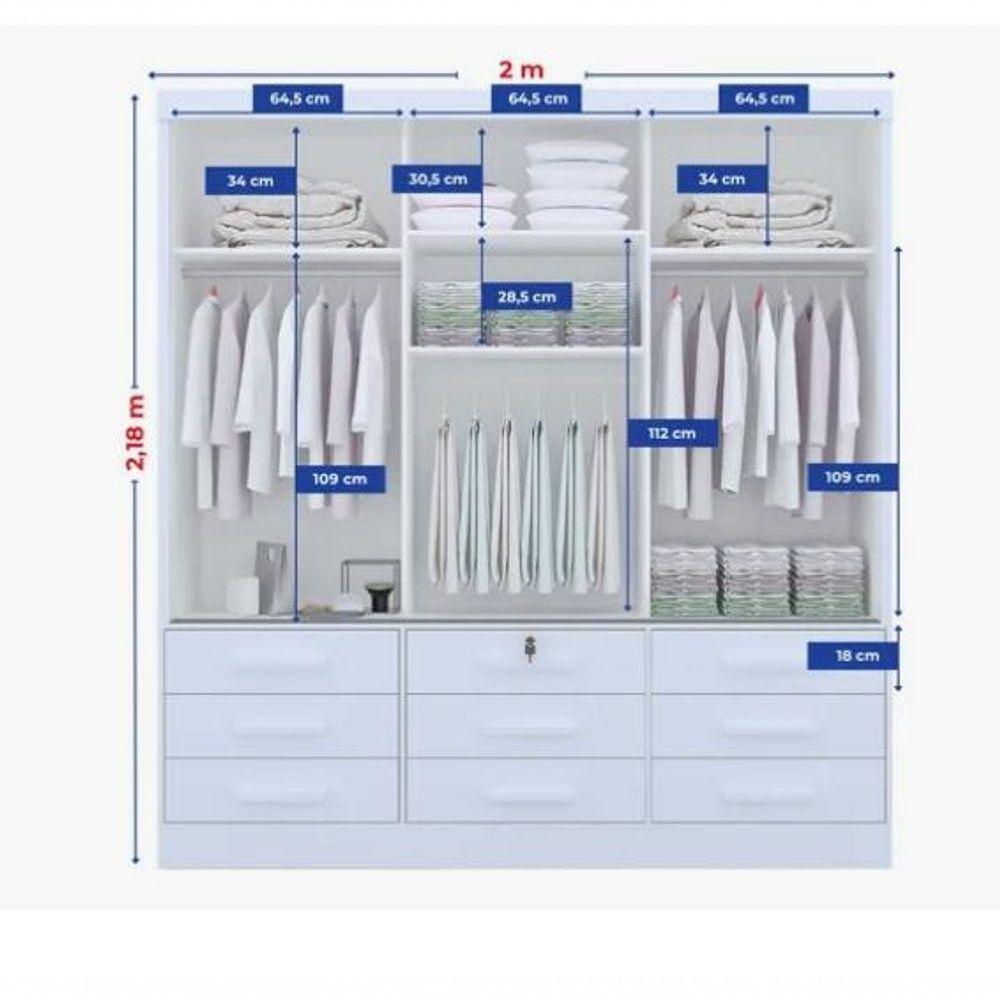 Guarda Roupa Meridian 3 Portas Branco D Doro Móveis - 3