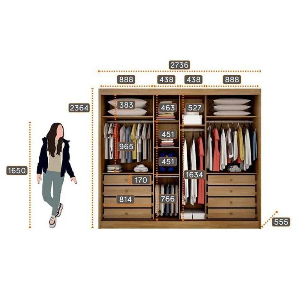 Guarda Roupa 3 Portas Com Espelho 8 Gav Sollo - Novo Horizonte - 3