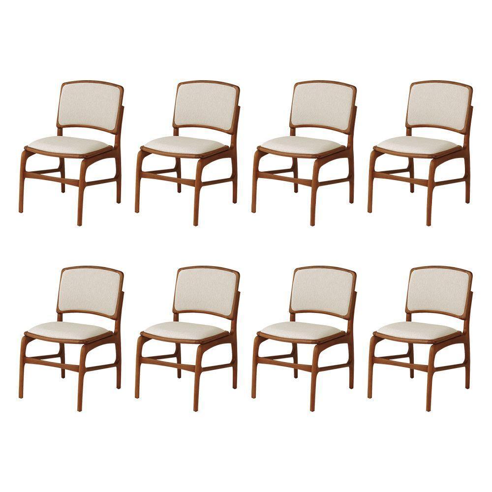 Jogo 8 Cadeiras Para Jantar Florença Madeira Jequitibá Terra Encosto E Assento Em Tecido Linho Bege - 1