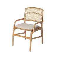 Conjunto 4 Cadeiras De Cozinha Florença Em Madeira Jequitibá Natural Braço Encosto Palha Linho Bege - 6